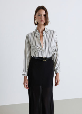 Camicia a righe con colletto classico in simil satin