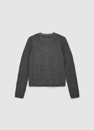 Cable-knit jumper with pearls