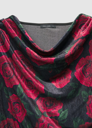 Vestito lungo con scollo drappeggiato e bordo in pizzo