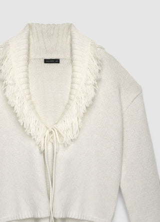 Cardigan con frange e laccetti
