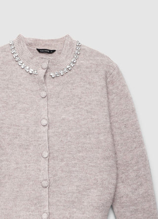 Cardigan mit Juwelenkragen und Knöpfen