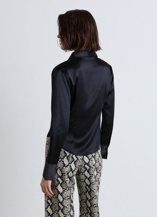 Solid colour faux satin crop shirt