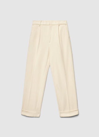 Pantaloni straight a coste con risvolto e vita elasticizzata
