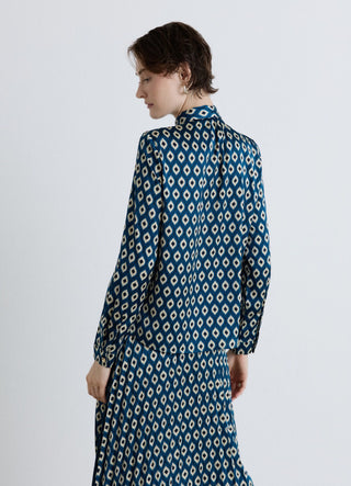 Camicia con cravattino e stampa geometrica in simil satin