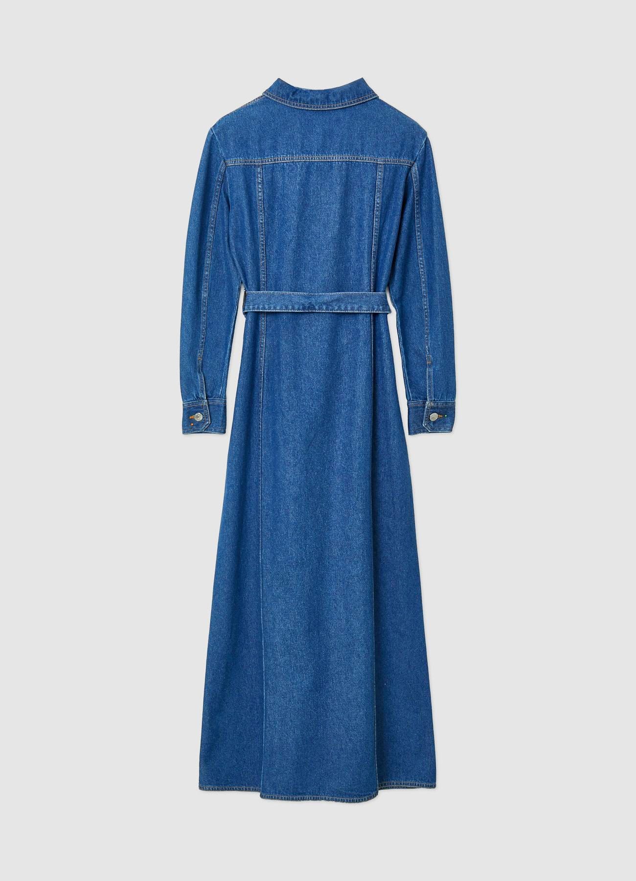 denim dress with belt for women Blue Note Tiered Denim Dress Washed Denim / Medium