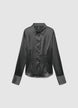 Solid colour faux satin crop shirt - M