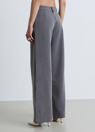 Pantalon palazzo avec strass all over
