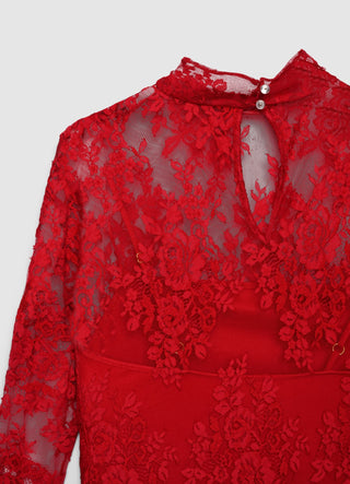 Abito corto in pizzo con collo alto