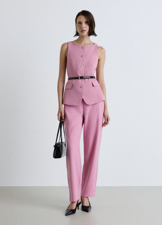 Crew neck vest with belt