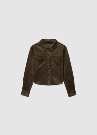 Camicia a tinta unita effetto camoscio con tasche