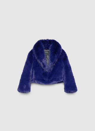 Giacca crop effetto pelo con rever