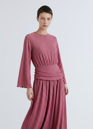 Vestito lungo con arricci e rouches