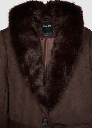 Cappotto lungo con collo effetto pelo e cintura