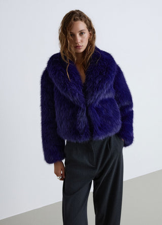 Giacca crop effetto pelo con rever