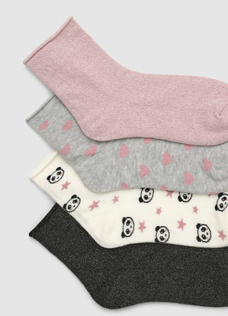 Pack 4 calze fantasia con panda e cuori
