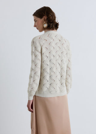 Openwork cardigan with shimmering effect buttons