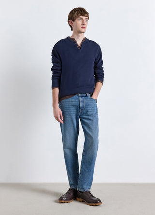 Plain coloured waffle fabric crew neck T-shirt