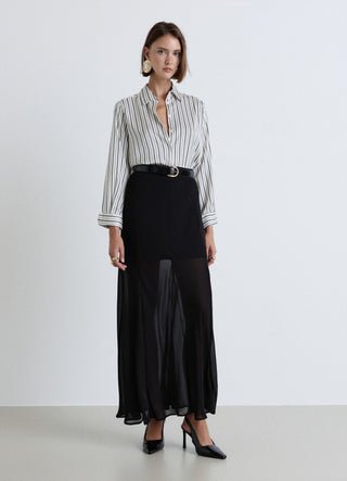 Camicia a righe con colletto classico in simil satin