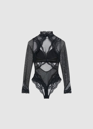 Body in pizzo con collo alto