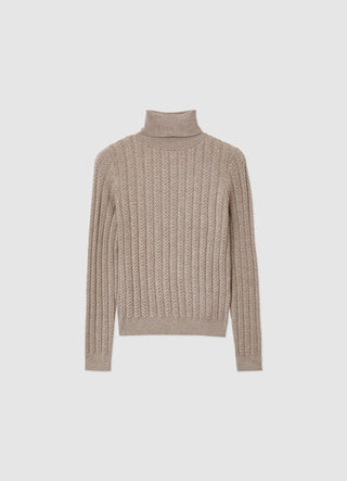 Rollkragenpullover mit Zopfmuster