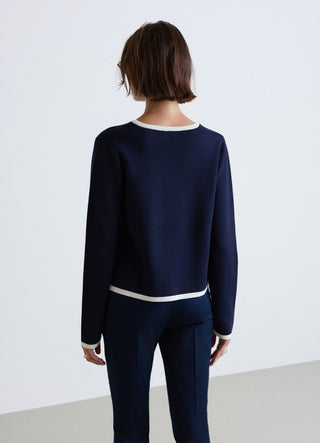 Cardigan con profili a contrasto e bottoni gioiello