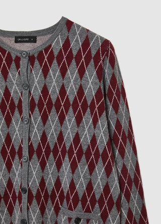 Cardigan girocollo con motivo a rombi