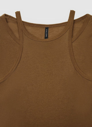 Long-sleeve double-layer effect T-shirt with shoulder straps