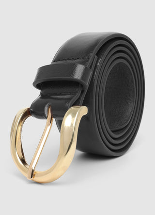 Slim solid-colour belt with golden buckle