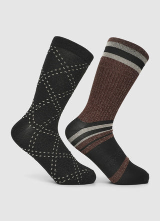 Pack of 2 socks with diamond patterns and stripes