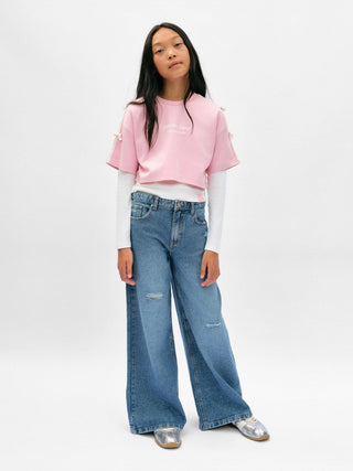 Wide-leg jeans with rips