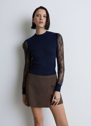 T-shirt con maniche in pizzo