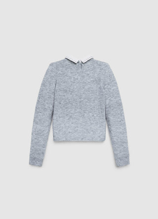 Maglia con colletto camicia e strass