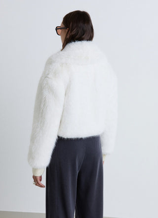 Crop jacket with plush effect and notched collar