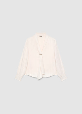 Blusa con rever sciallato a righe