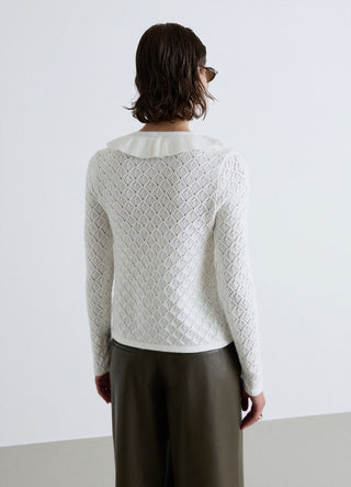 Cardigan pointelle con volant