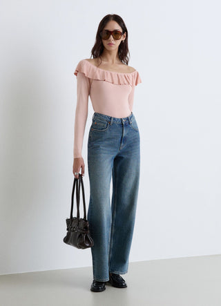 Maglia con scollo ampio e rouche
