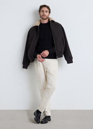 Crew neck cable knit sweater