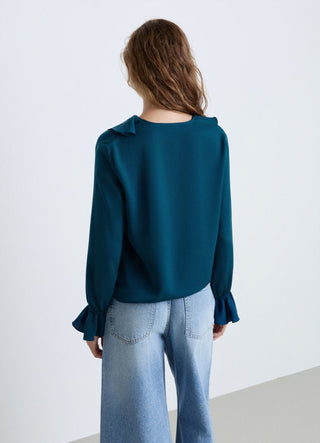 Blouse with faux satin ruffles