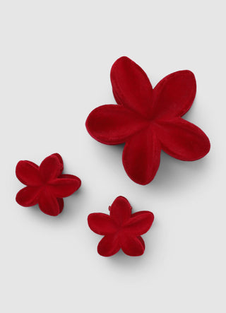 Pack of 3 flower-shaped clips with flocked effect