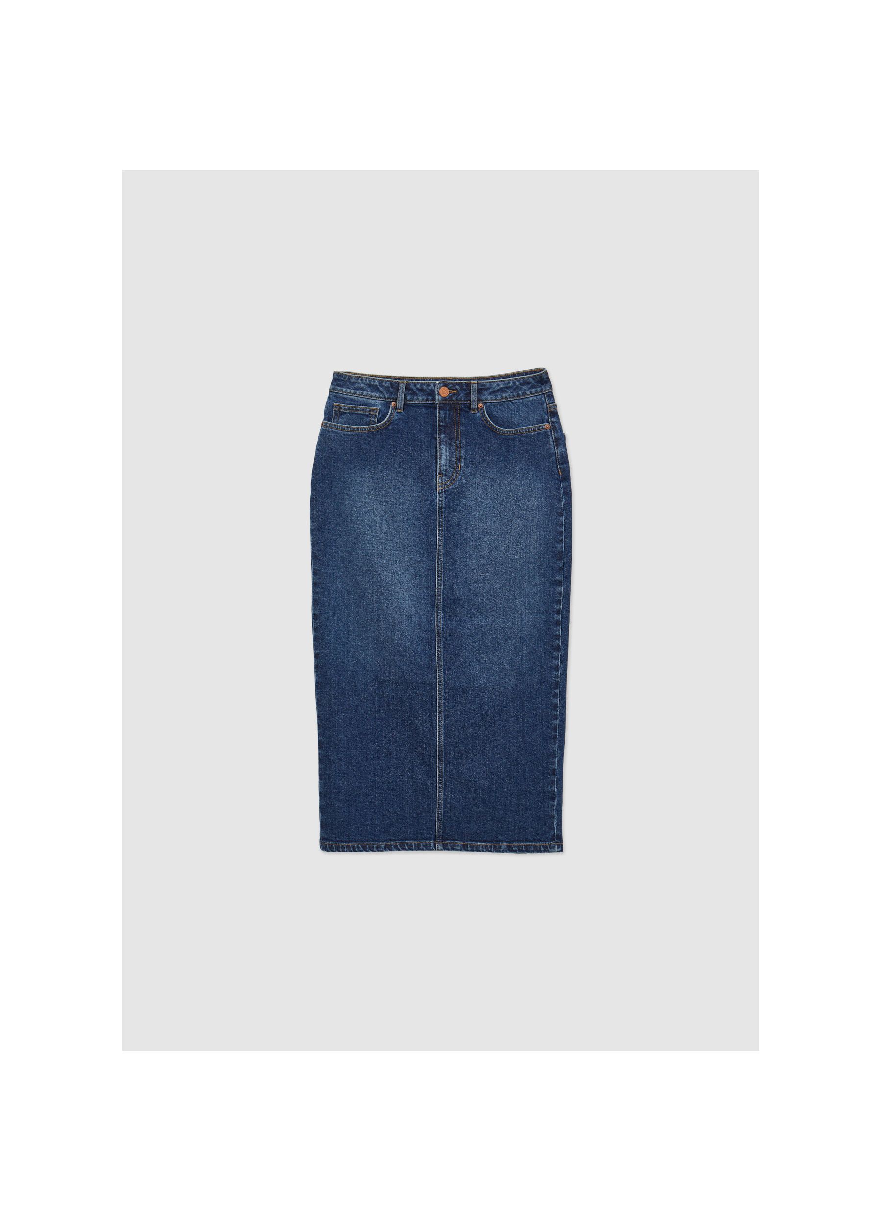 Denim skirt with back slit dark blue denim | Calliope