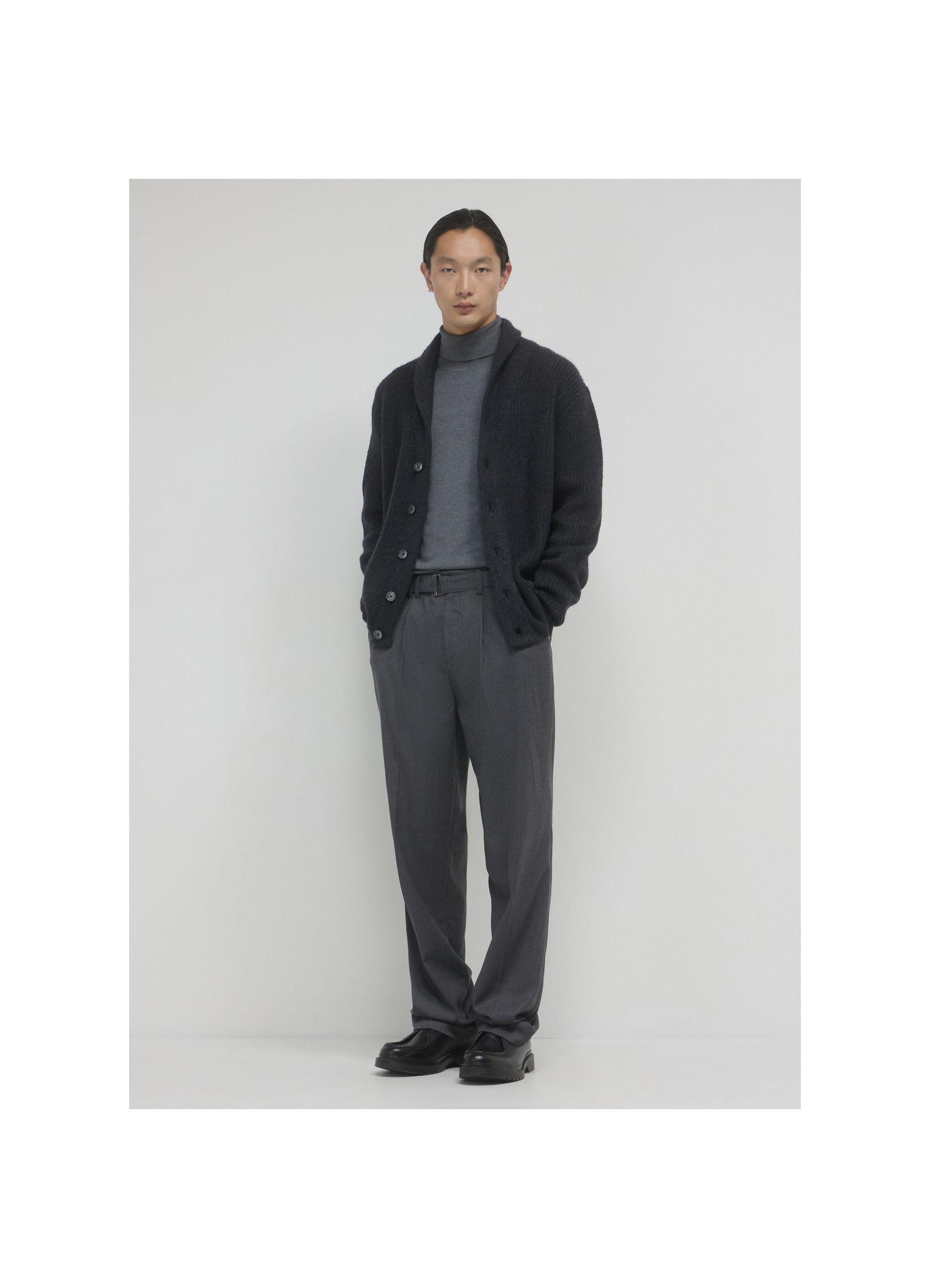 Shawl collar cardigan dark grey melange | Calliope