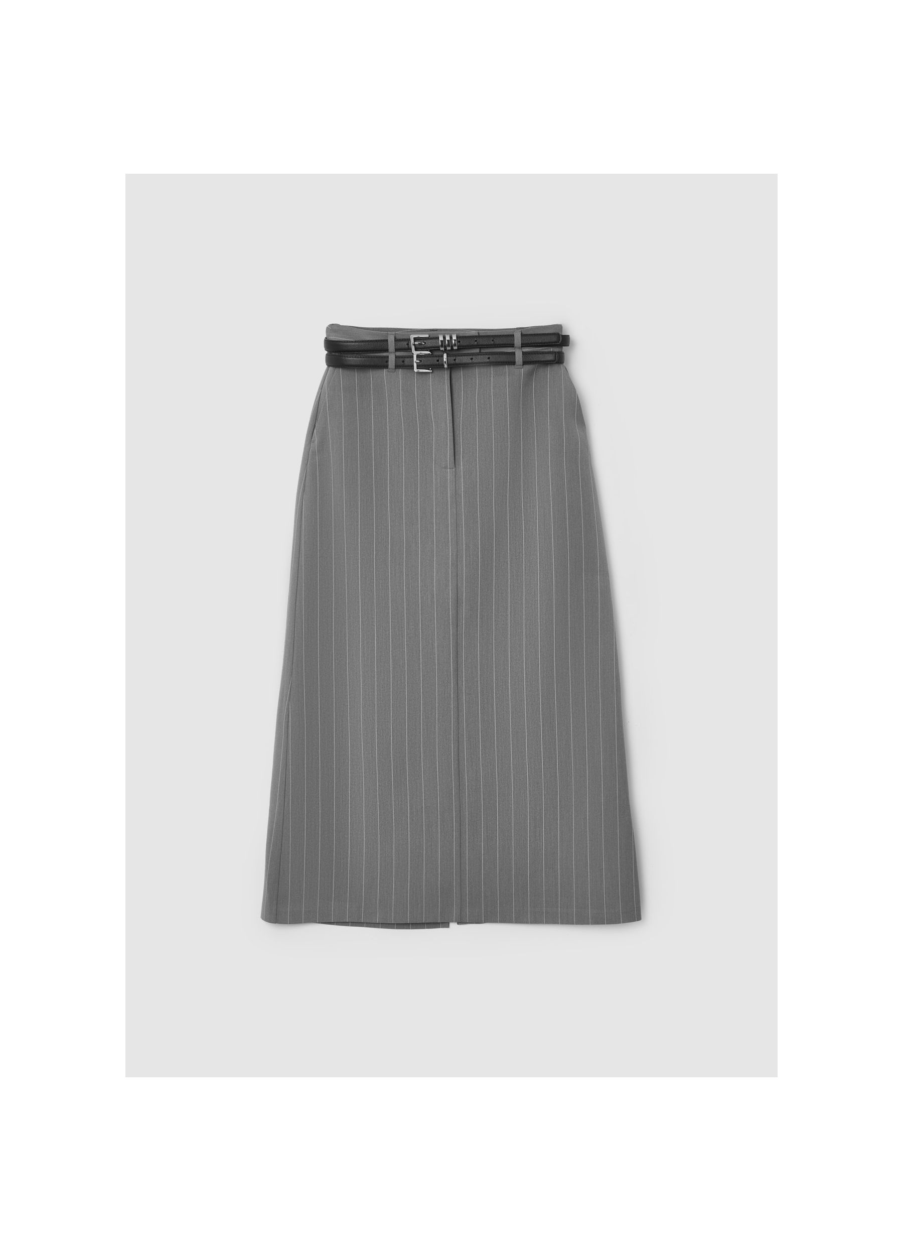 Y's BUTTON DESIGN RAPPED SKIRT グレー1 Pinstripe skirt with slit var grey smoke | Calliope
