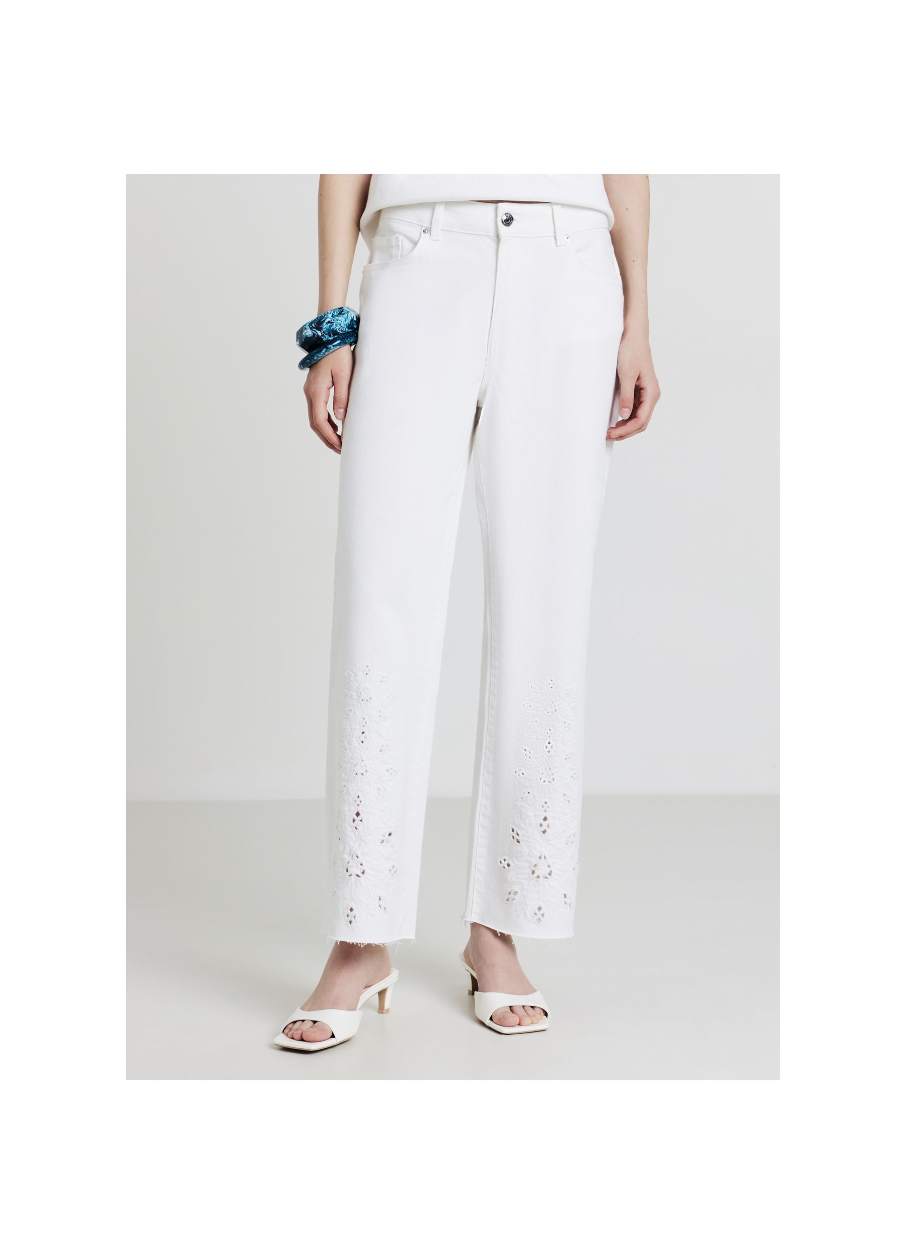 Straight trousers with embroidery optical white | Calliope