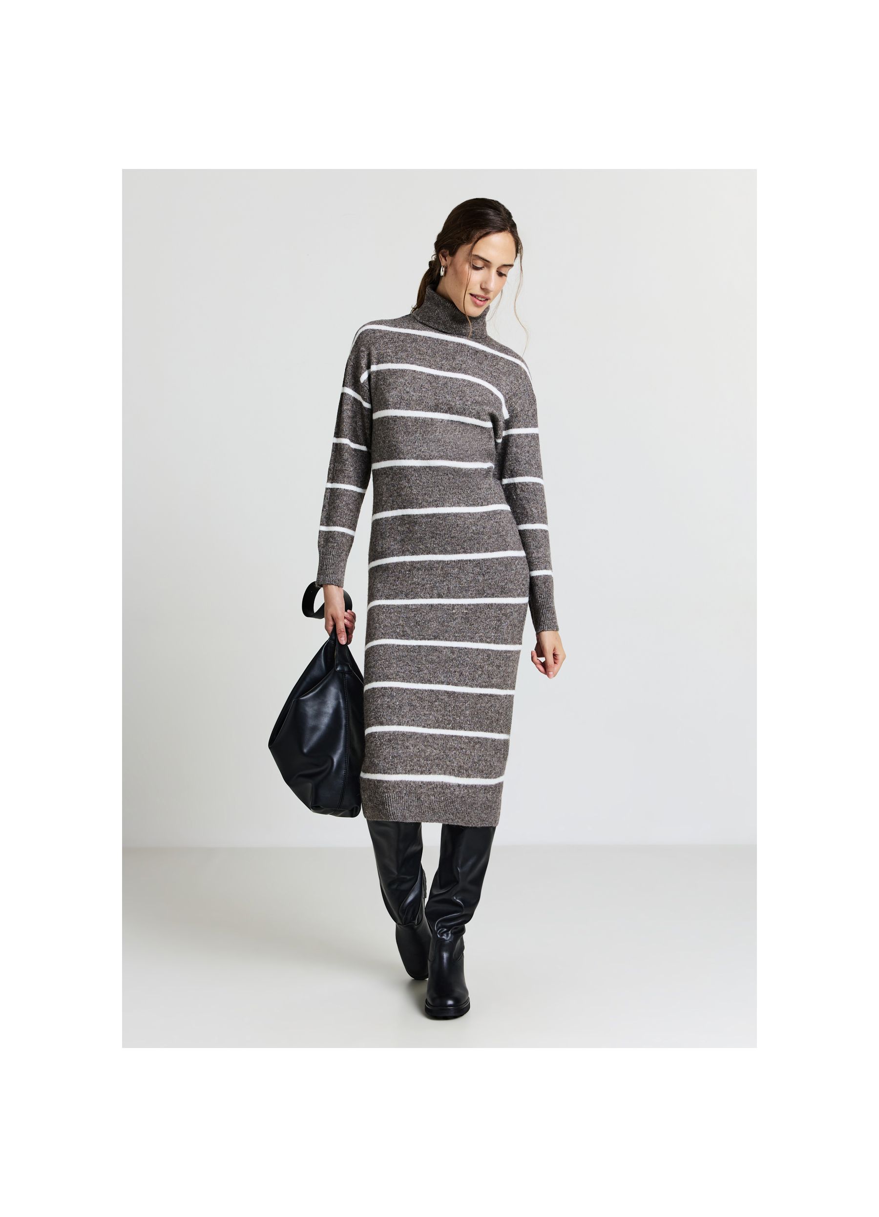 Long striped turtleneck dress var mud melange | Calliope