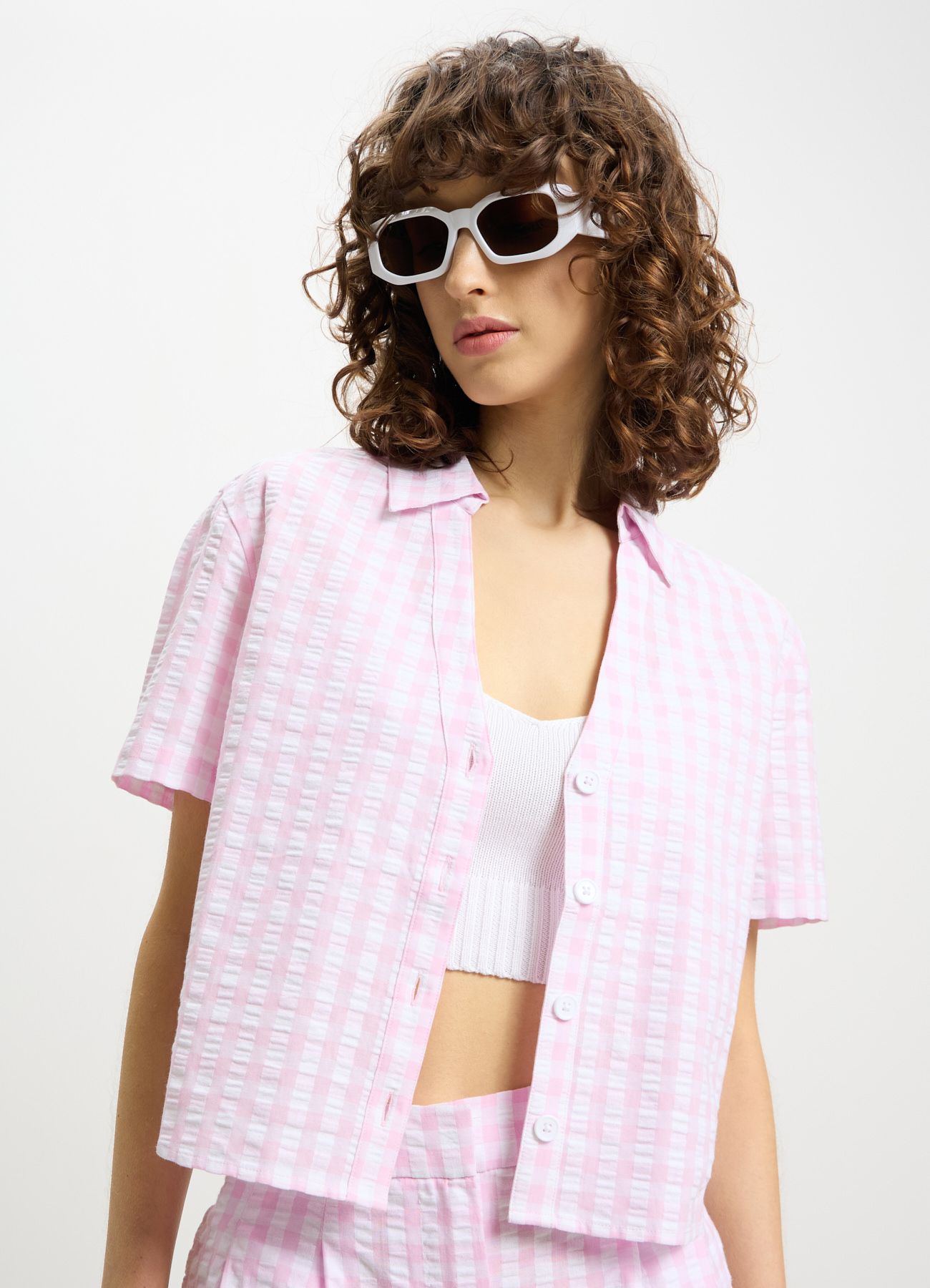 Belvet Cropped checkered shirt pink 短丈 Cropped checkered shirt – BELVET