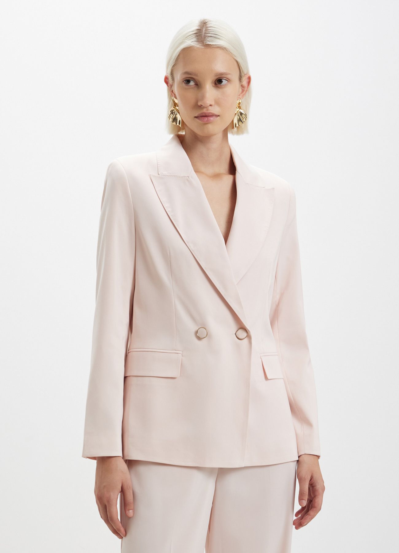 Double-breasted jacket with satin effect pink powder light
