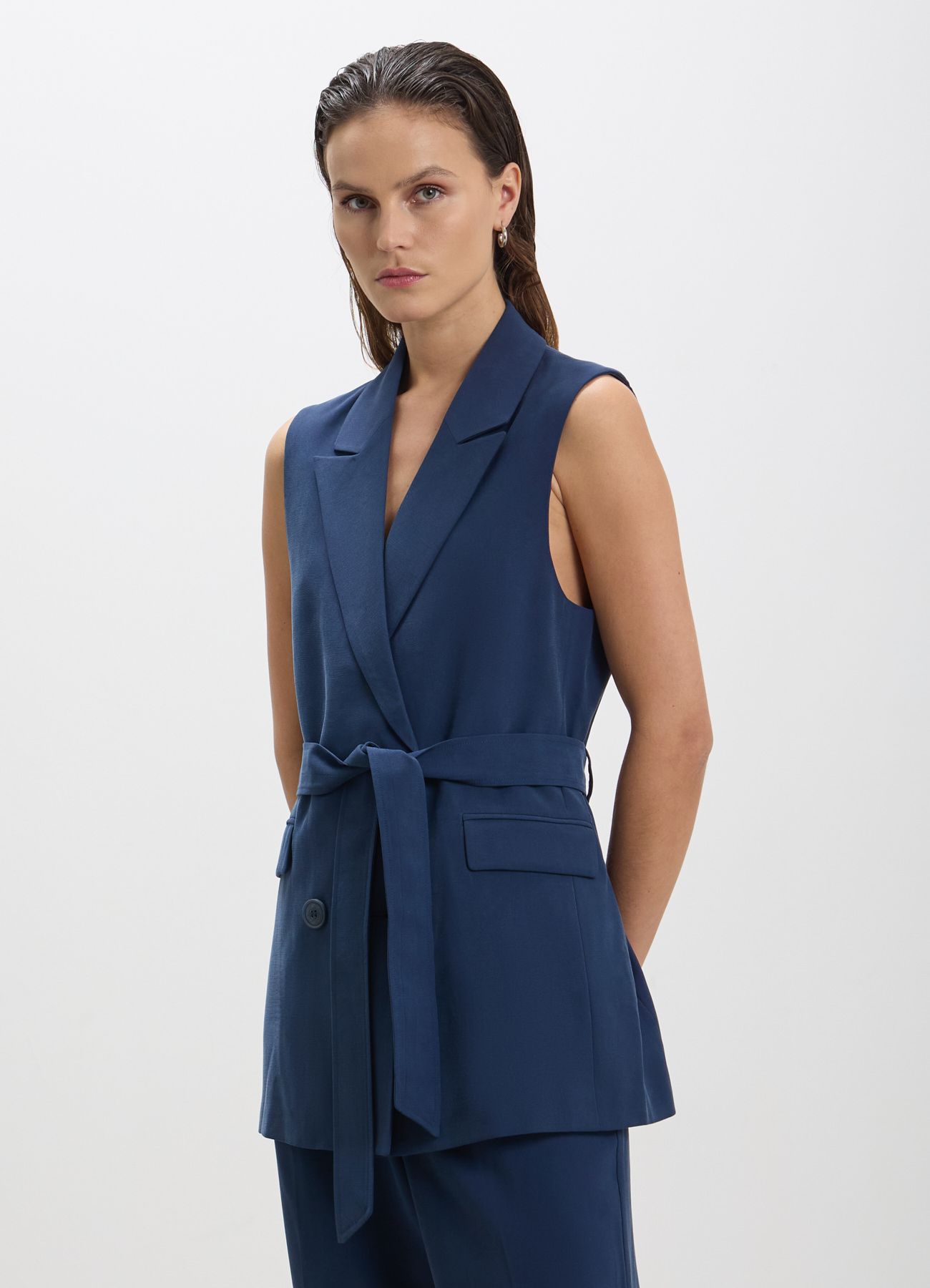 Completo Donna Gilet Pantaloni Elegante Tinta Unita Per Ufficio