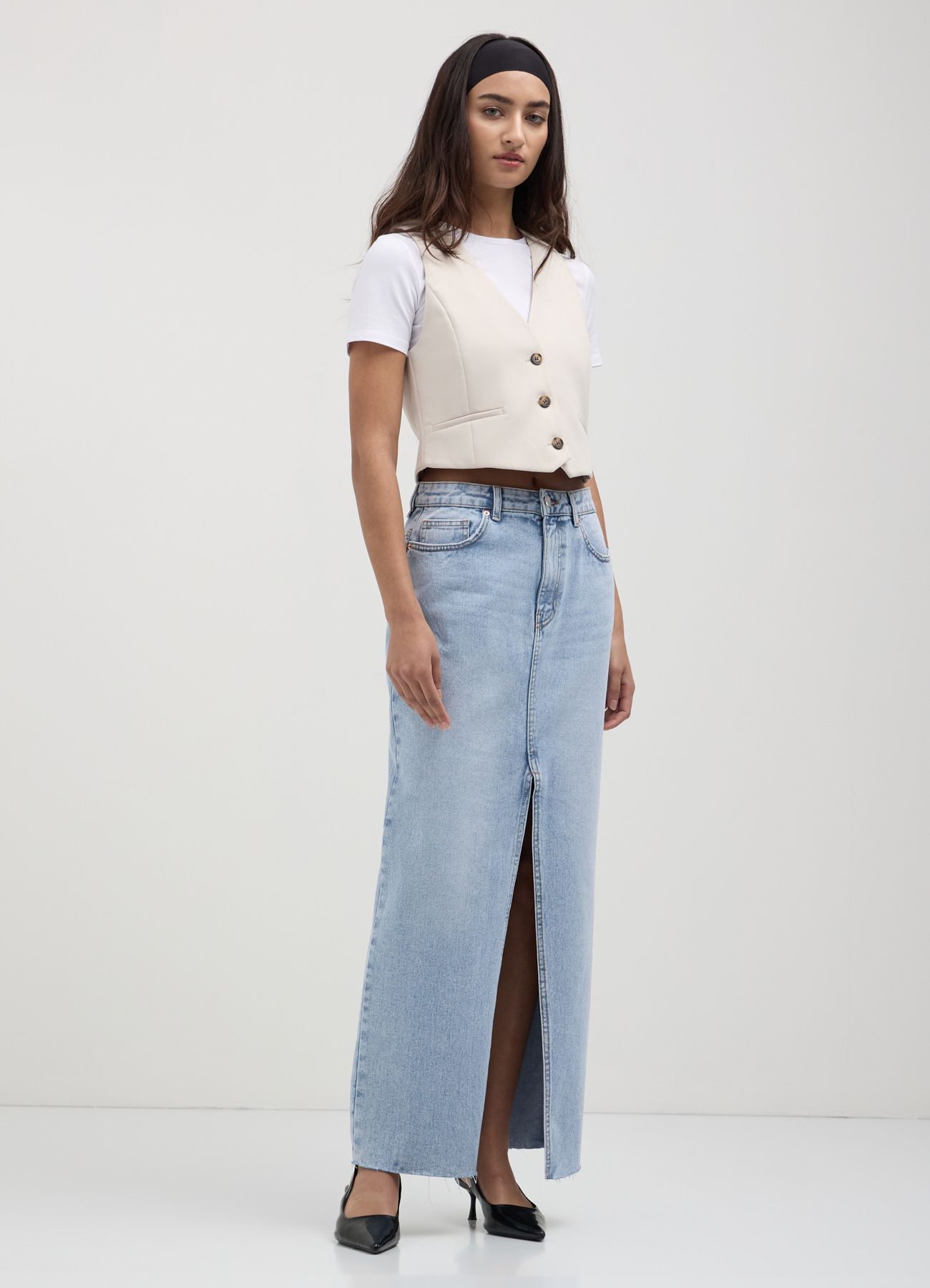 Gonna Lunga In Denim Donna | Vita Alta | Tubino Con Spacco | Elegante E Casual | Polyester - Foto 4