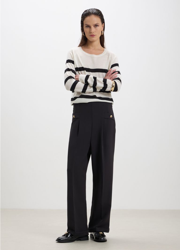 Pantalone palazzo bottoni oro ultrablack Calliope