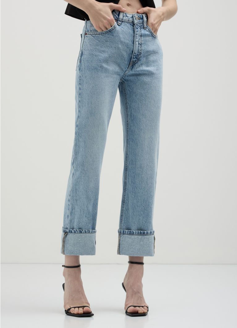 Jeans straight con risvolto blu denim chiaro Calliope